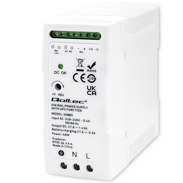 Vakaa virtalähde din-kiskoon jossa toiminto ups 40w Qoltec