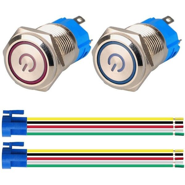 Vedenpitävä lukituspainike kytkin 1no1nc 220v led valaistu 16mm sininen punainen 2kpl