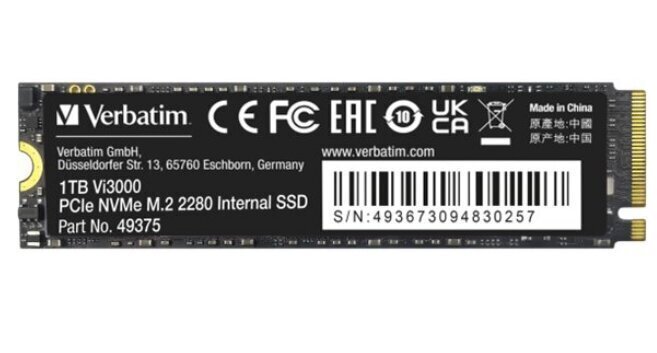 Sisäinen SSD-levy Verbatim NVMe 1000GB Vi3000 M.2