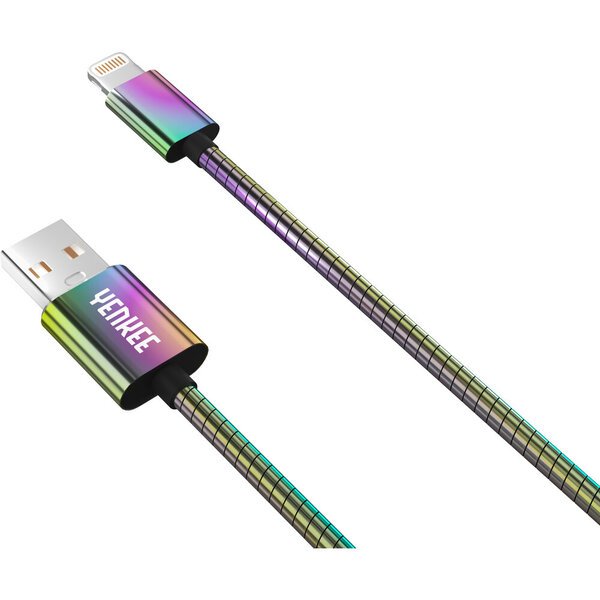 YENKEE, 2.0 USB A - Lightning, MFi-sertifioitu, 480 Mbps, 5V/2.4A, 10W, 1m - Teräskaapeli, alumiinirunko, väritykseltään valkoinen.