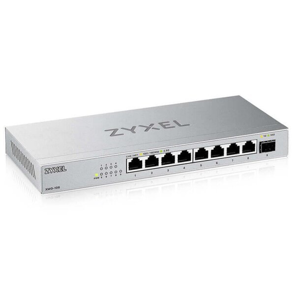 Zyxel XMG-108 2.5G Ei-hallittava Ethernet-kytkin, hopea, 8-portti erityisesti kotiin ja pienille toimistoille
