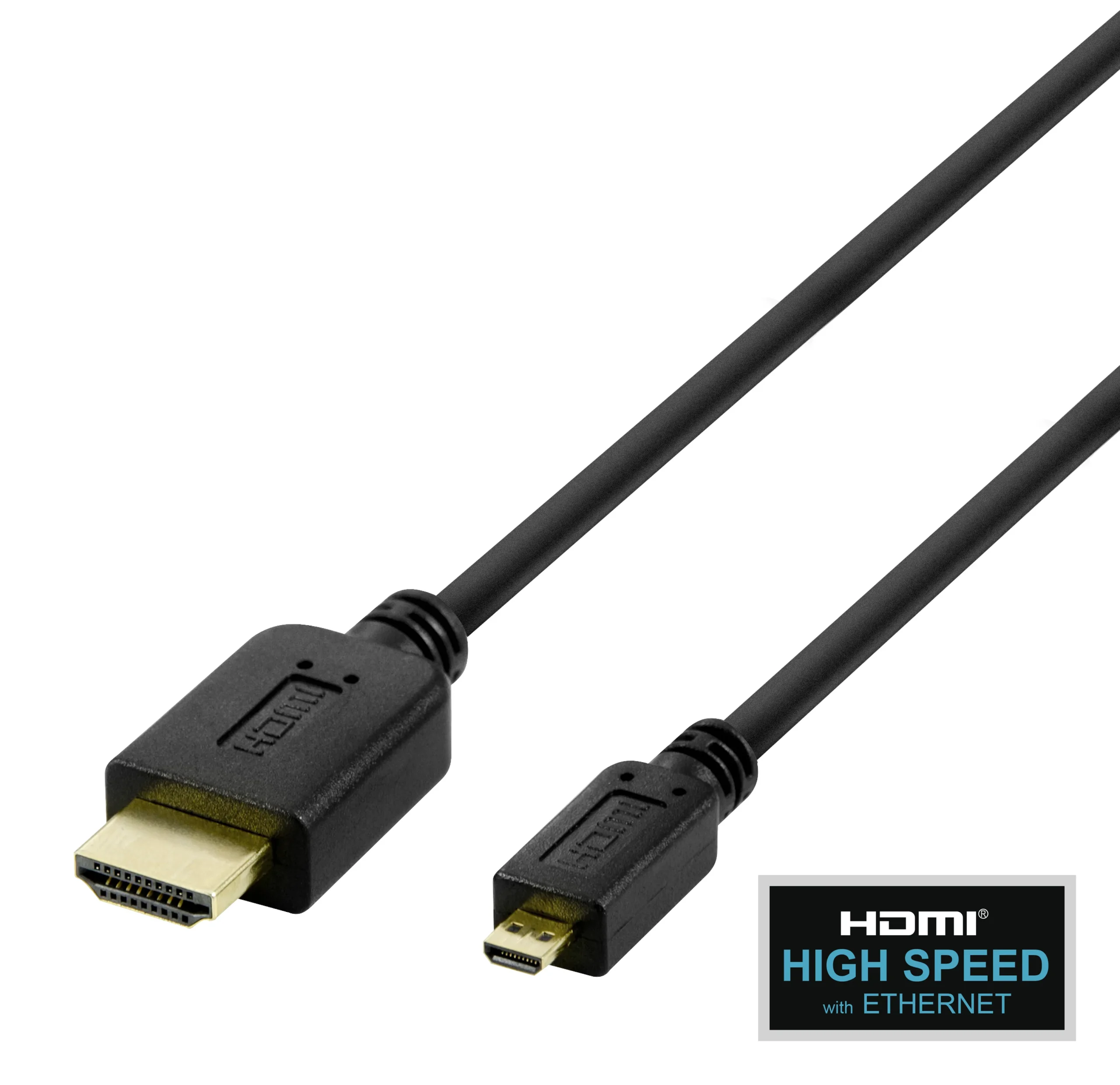 Deltaco Nopea HDMI-kaapeli / mikro-HDMI-kaapeli Ethernetillä, 2 m, musta