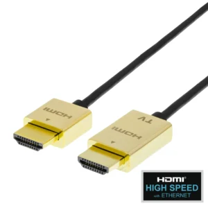 Deltaco Erittäin ohut nopea HDMI 1.4 -kaapeli Ethernetillä, 5 m, musta/kulta