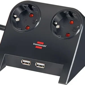Brennenstuhl Desktop-Power, 2xCEE7/4, 2xUSB 2,1A, 1,8m kaapeli, musta