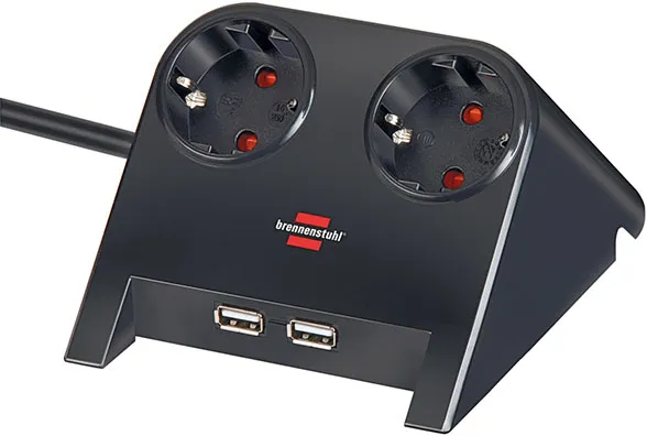 Brennenstuhl Desktop-Power, 2xCEE7/4, 2xUSB 2,1A, 1,8m kaapeli, musta