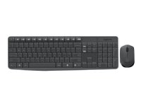 Logitech MK235, Täysikokoinen (100 %), Langaton, USB, QWERTY, Harmaa, Sisältää hiiren