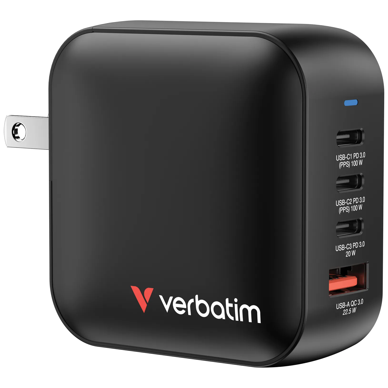 Verbatim Mini GaN Charger 100W 4 Port US plug with EU and UK adaptors - USB-laturi