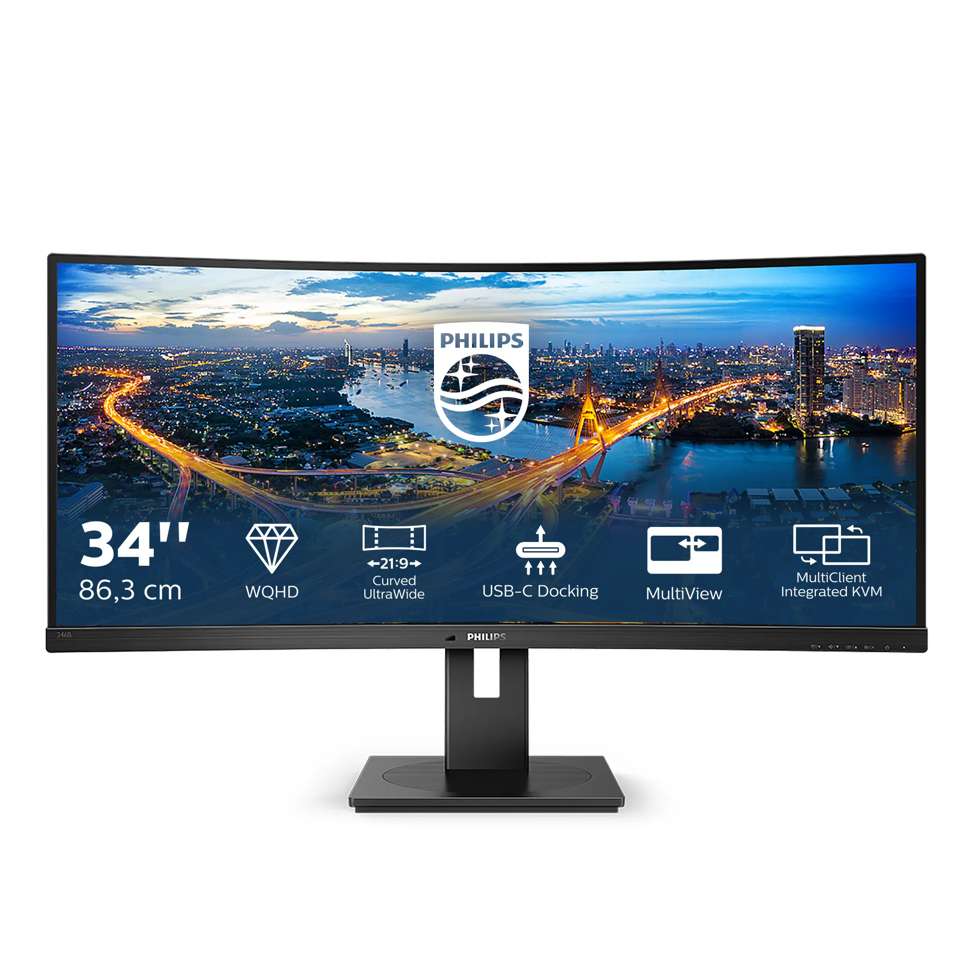 Philips 34" B-Line 346B1C, UWQHD, USB-C, VA -kaareva näyttö