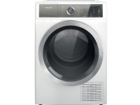 Hotpoint H8 D94WB EU, Vapaasti seisova, Edestä täytettävä, Lämpöpumppu, Valkoinen, Rotaatio, Kosketus, Oikea