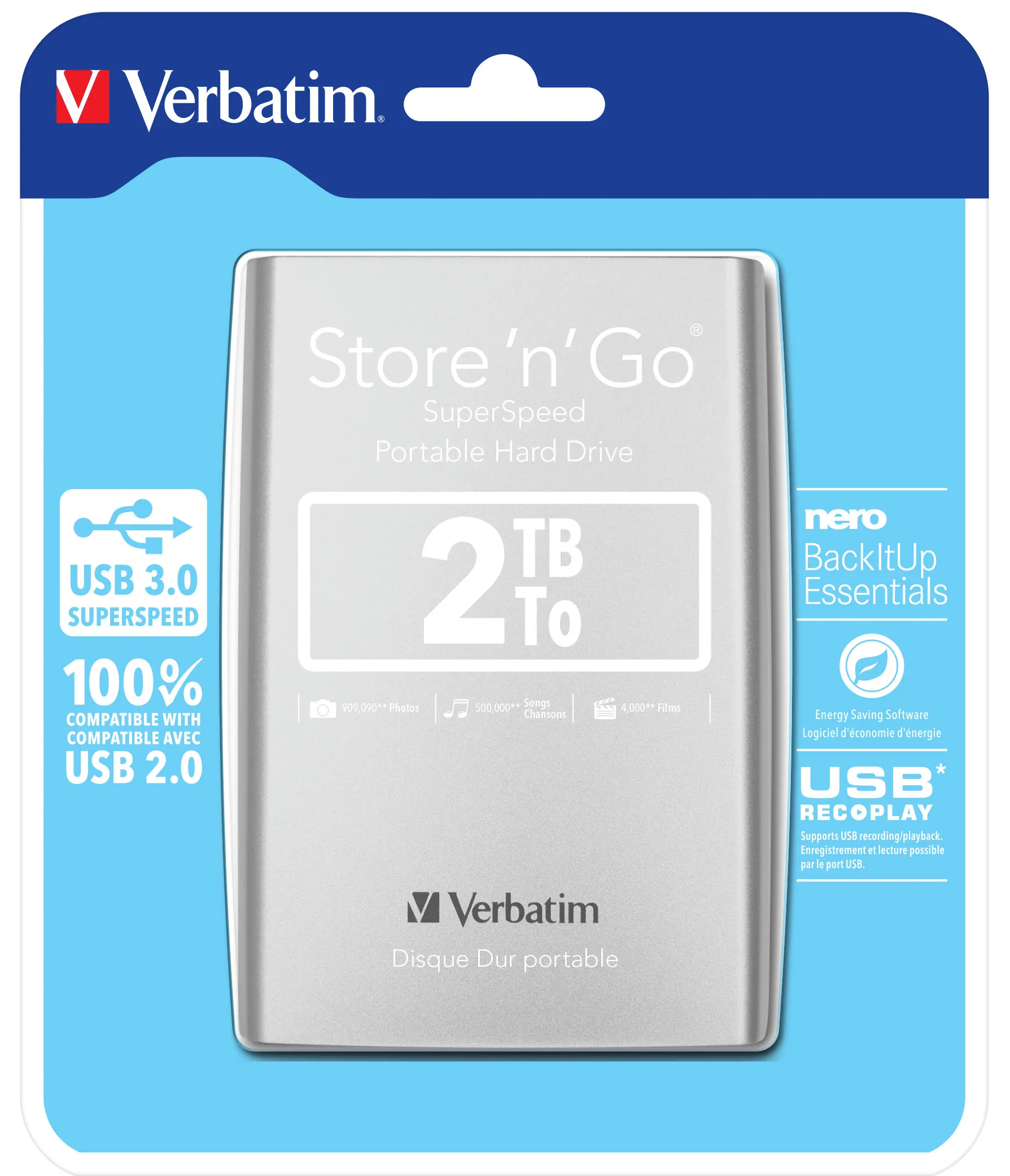 Verbatim Store 'n' Go 2 Tt -ulkoinen kovalevy, Hopea