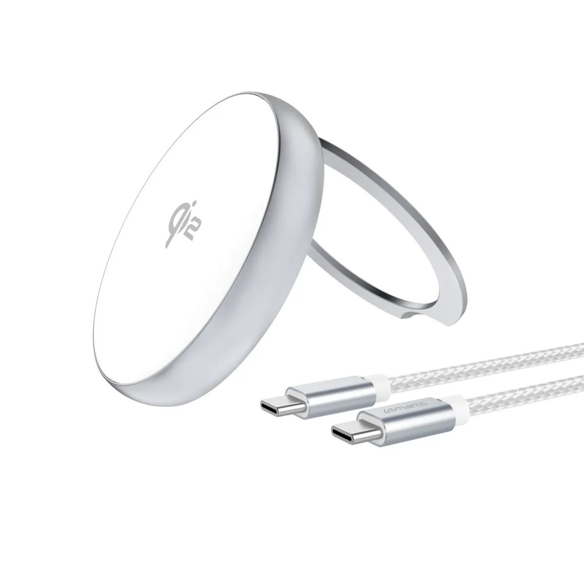 4Smarts Qi2 Charger Kickstand -langaton lataus, Hopea, Valkoinen