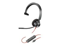 Poly Blackwire 3310 - Blackwire 3300 series - kuulokkeet - on-ear - langalliset - aktiivinen melunvaimennus - USB-C - musta - UC-sertifioitu