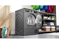 Bosch Serie 6 WQG2450R10, Vapaasti seisova, Edestä täytettävä, Lämpöpumppu, Musta, Rotaatio, Oikea