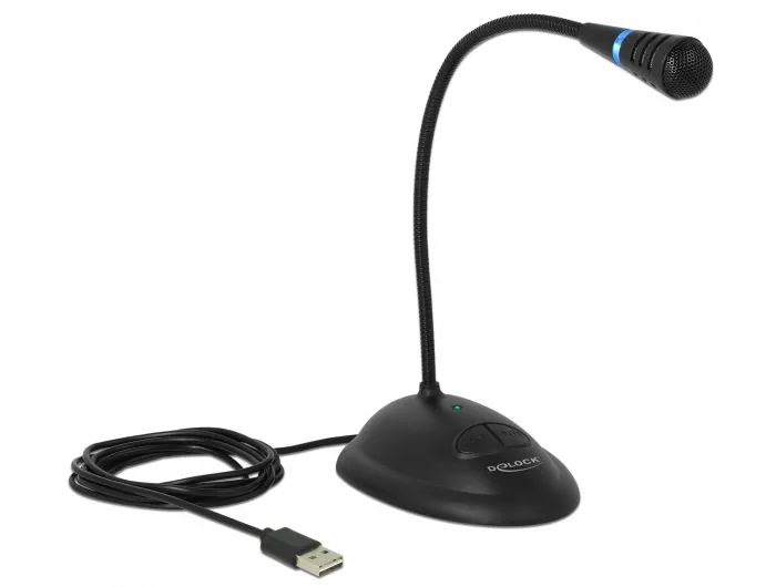 De-lock USB Gooseneck -mikrofoni, musta