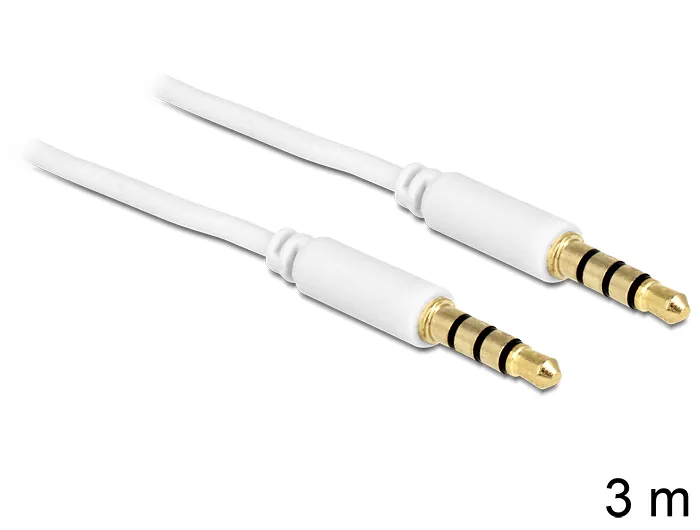 De-Lock Stereo 3.5mm – 3.5mm -audiokaapeli, 4-pin, uros/uros, 3 m, Valkoinen