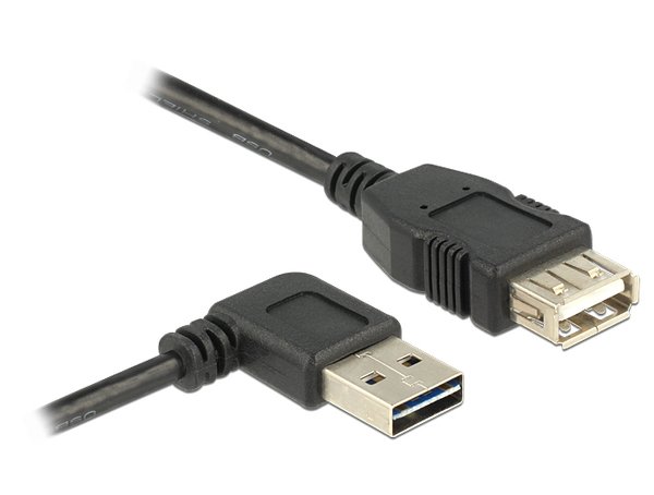 DeLock Cable Easy Angled USB-A -jatkokaapeli, Musta, 1m