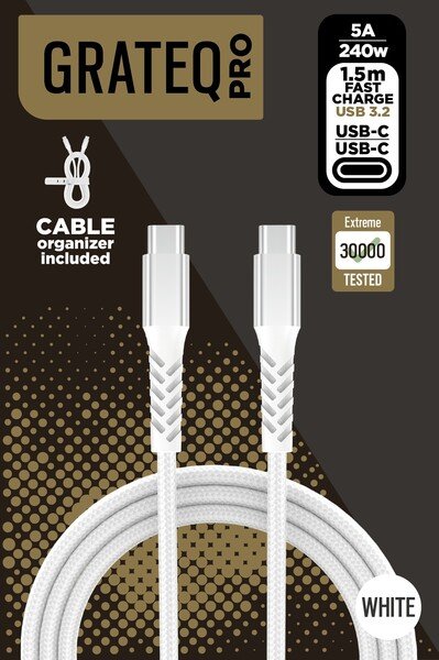 Grateq Pro USB-C - USB-C 240W -kaapeli, 1.5m, Valkoinen
