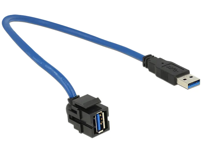 DeLock Keystone USB-A - USB-A 3.0 -jatkokaapeli, Musta, 0.5m