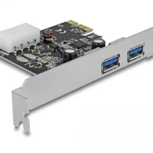 DeLOCK PCIe x1 kort, USB 3.0, 2xTyp A portar(2 ext), molex-ström