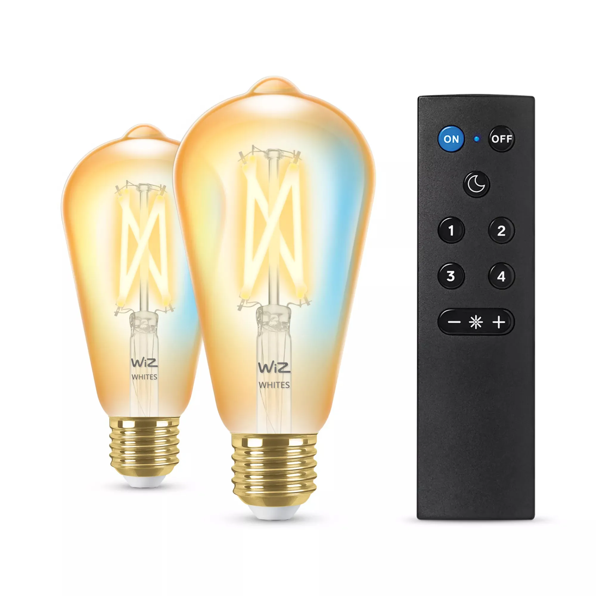 WiZ tunable white Filament E27 -lamppu, 2kpl + WiZmote-kaukosäädin