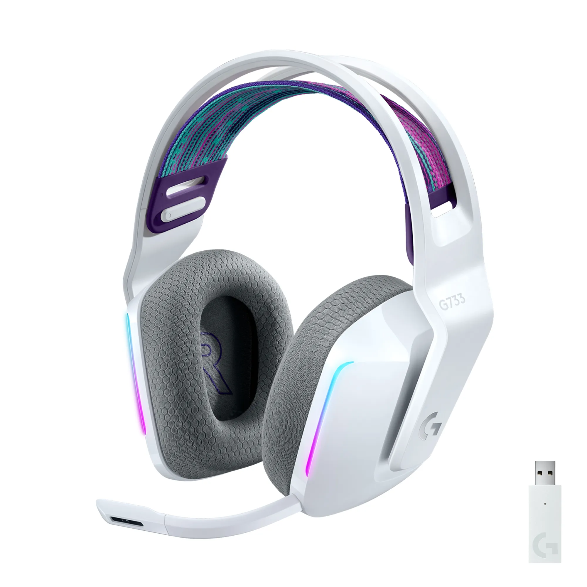 Logitech G733 Lightspeed RGB -langattomat pelikuulokkeet mikrofonilla, valkoinen