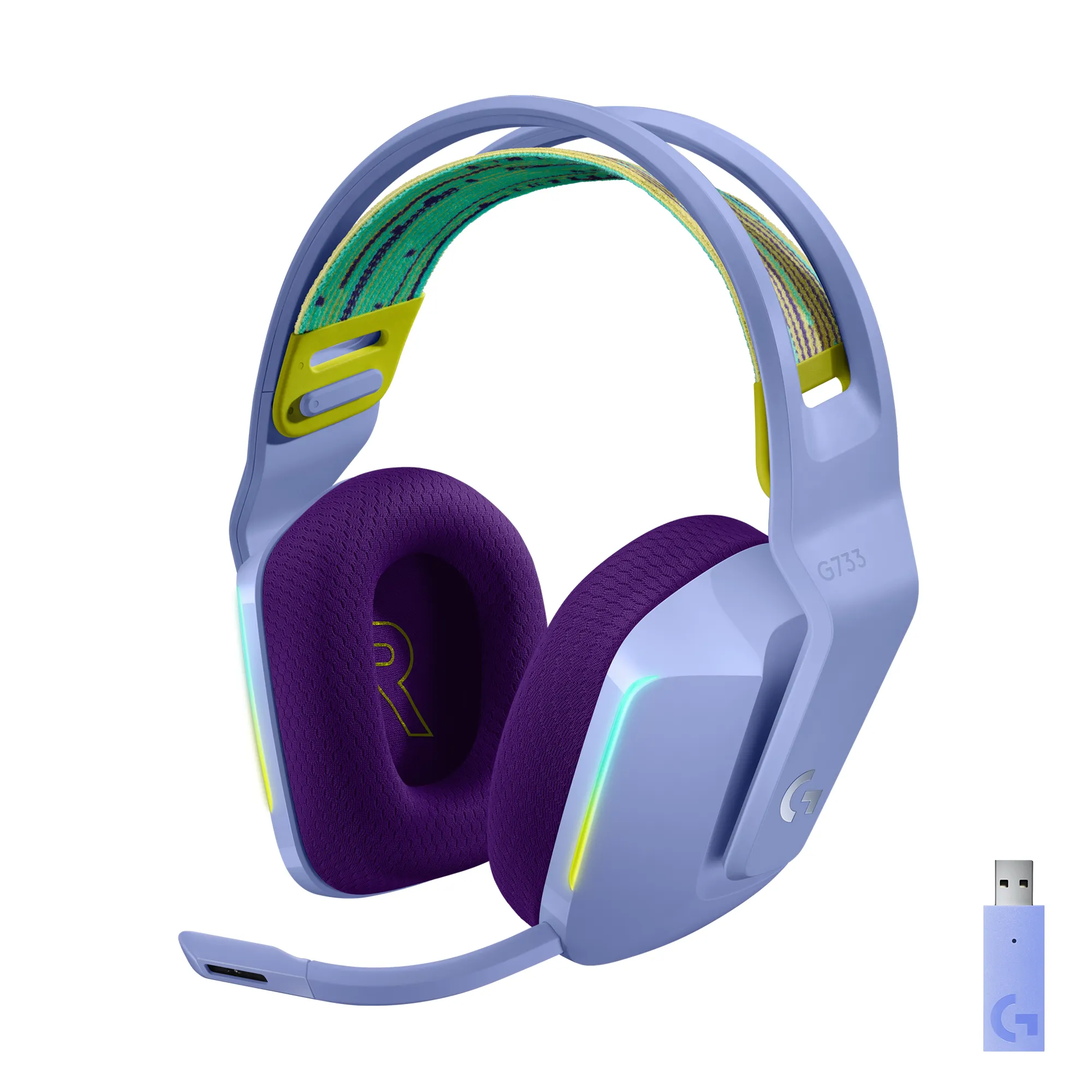 Logitech G733 Lightspeed RGB -langattomat pelikuulokkeet mikrofonilla, violetti