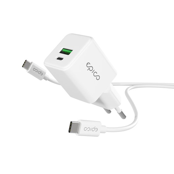 Epico UltraBoost GaN 20W Wall Charger EA20 with 1.2m USB-C Cable - white
