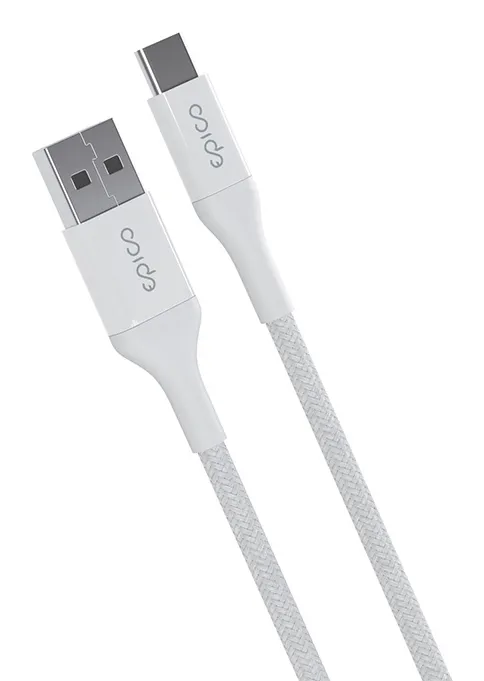 Epico Braided USB-C - USB-A -kaapeli, Valkoinen, 0.3m