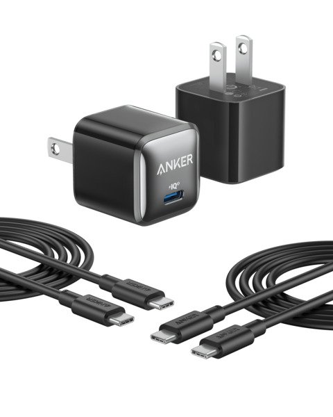 Anker 511 Nano Pro 20W -laturi, Musta, 2x1.8m USB-C