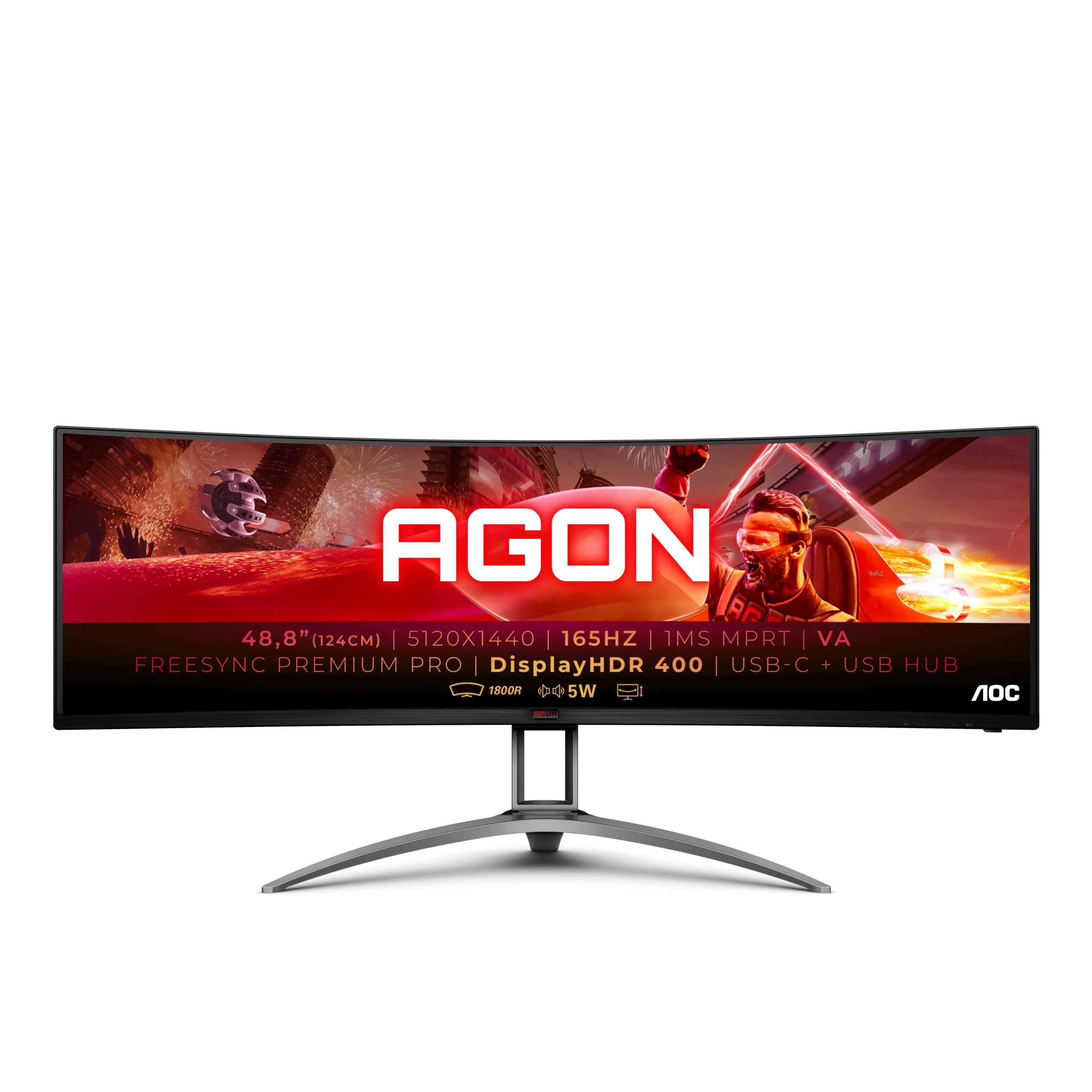 AOC 49" Agon AG493UCX, 5120x1440px, VA -kaareva pelinäyttö