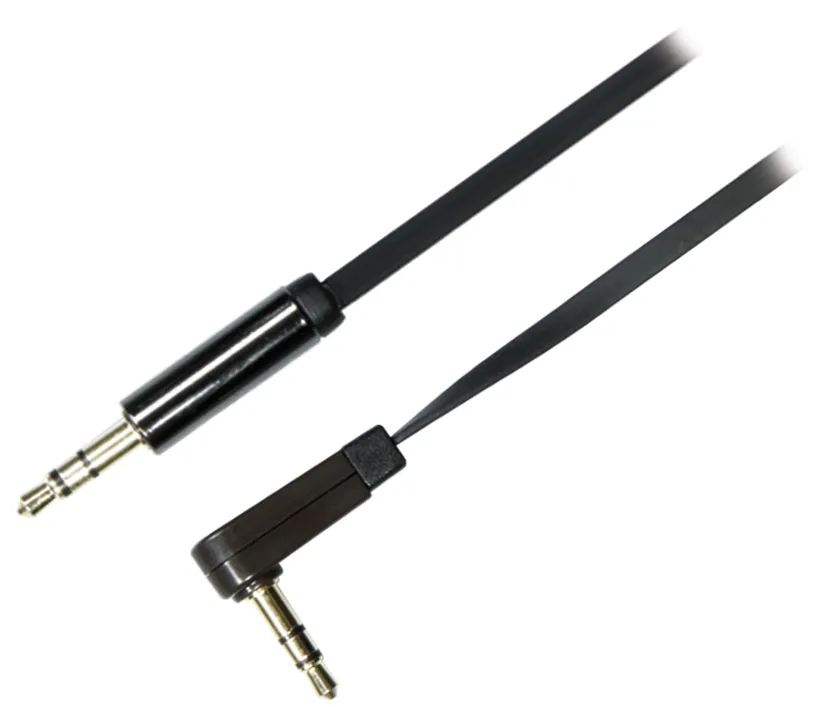 Deltaco 90° Flat 3.5mm – 3.5mm -audiokaapeli, uros/uros, 2 m, Musta