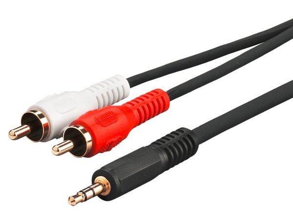 MicroConnect 3.5mm – 2 x RCA -audiokaapeli, uros/uros, 3 m, Musta