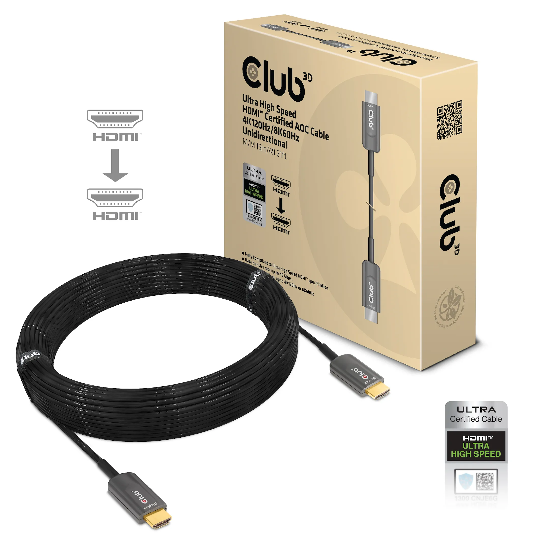 Club 3D 2.1 High Speed HDMI, AOC -kaapeli, Musta, 15m