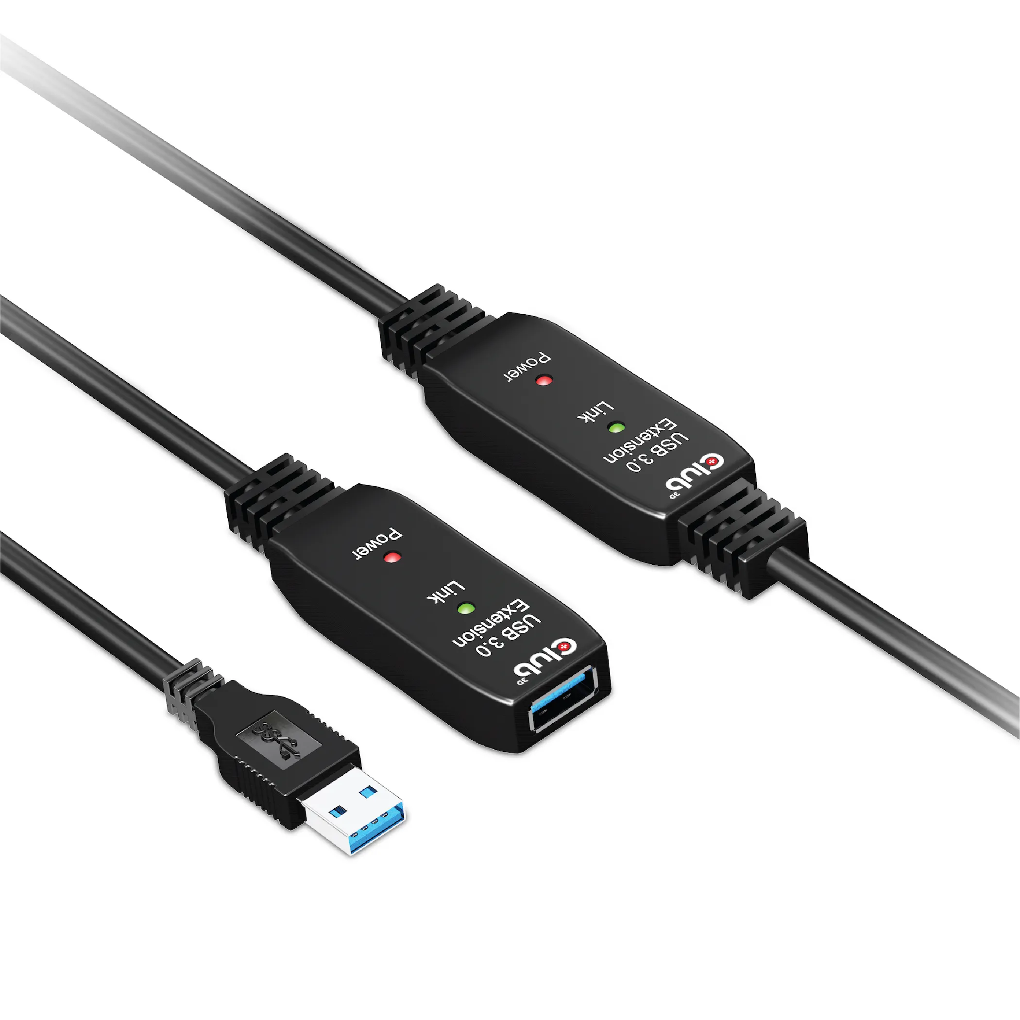 Club 3D Active Repeater 3.2 Gen1 USB-A, aktiivinen, uros-naaras -jatkokaapeli, Musta, 10m