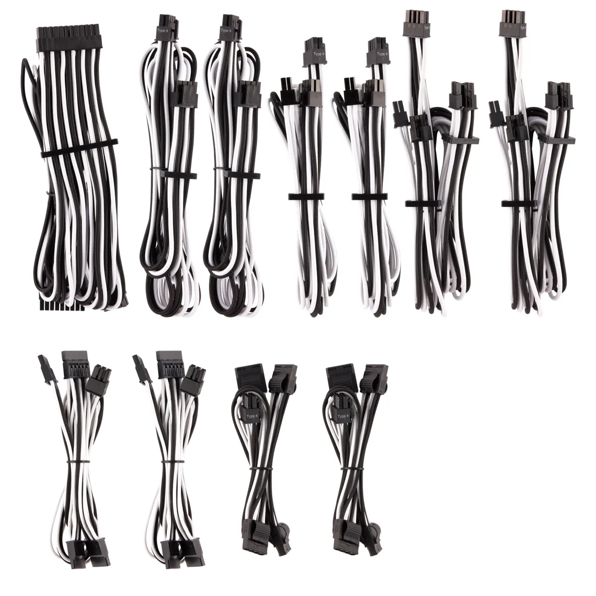 Cors. DC Cable Pro Kit Gen 4 Indiv. Sleeved, Type 4, WT/BK