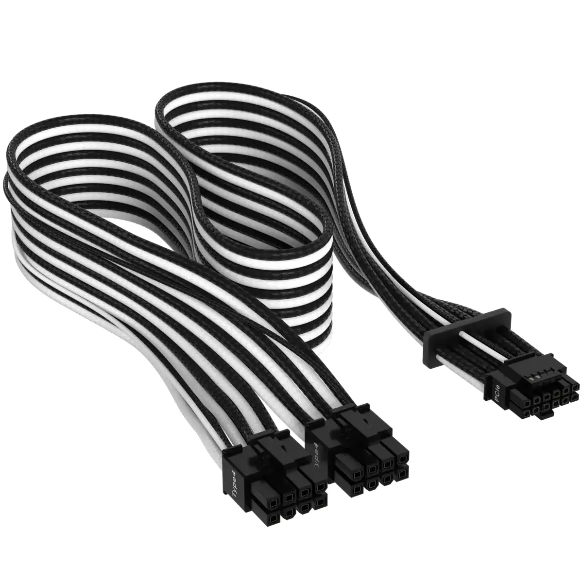 Corsair Premium Individually Sleeved 12+4pin PCIe Gen 5 Type-4 600W 12VHPWR -kaapeli, musta/valkoinen