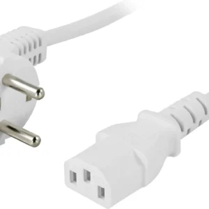 Deltaco Maadoitettu laitekaapeli, kulma CEE 7/7-suora IEC 60320 C13 3m valk