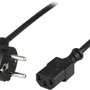 DELTACO apparatkabel, PC vägg, vinklad CEE 7/7 - rak IEC C13, 10m