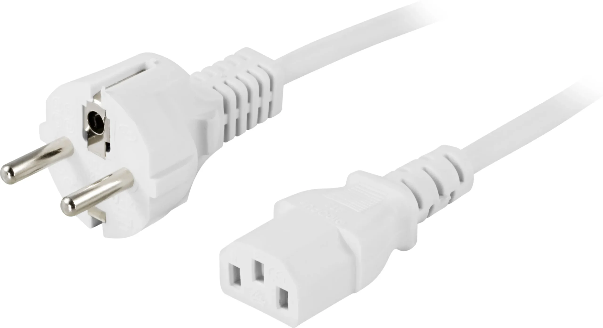 Maadoitettu laitekaapeli suora CEE 7/7 - suora IEC 60320 C13 0,5m valk