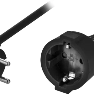 Deltaco jatkokaapeli, kulmaliitin CEE 7/7 uros-CEE 7/4(Schuko)naaras, 2m, Musta