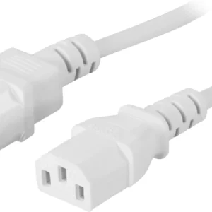 Deltaco Maadoitettu laite-/jatkokaapeli IEC 60320 C14- IEC 60320 C13 2m valk