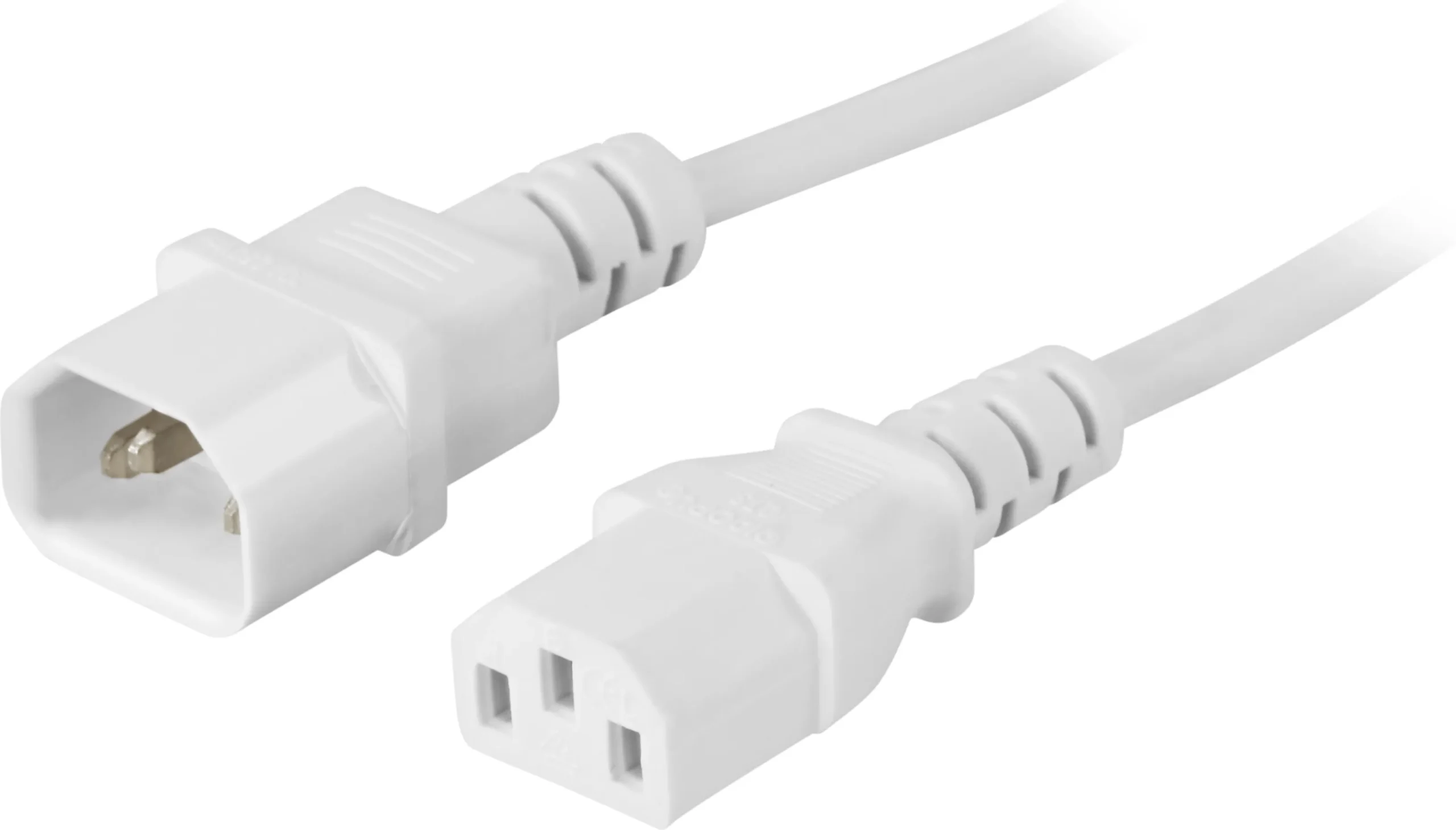 Deltaco Maadoitettu laite-/jatkokaapeli IEC 60320 C14- IEC 60320 C13 2m valk