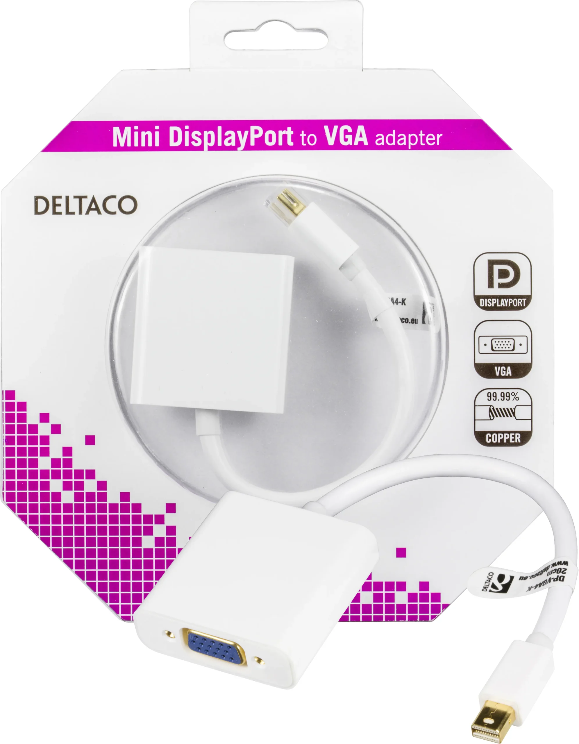 Deltaco  VGA – Mini DisplayPort -adapteri, Valkoinen