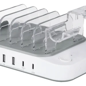 DELTACO USB charging station, 4x USB-A, 1x USB-C 2.4A, 1x USB-C PD 20W