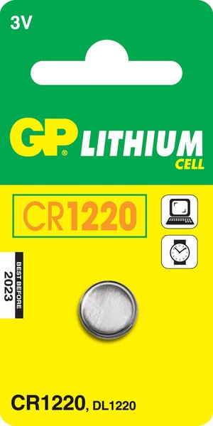 GP Lithium Cell Battery CR1220/DL1220, 3V, 1-pack