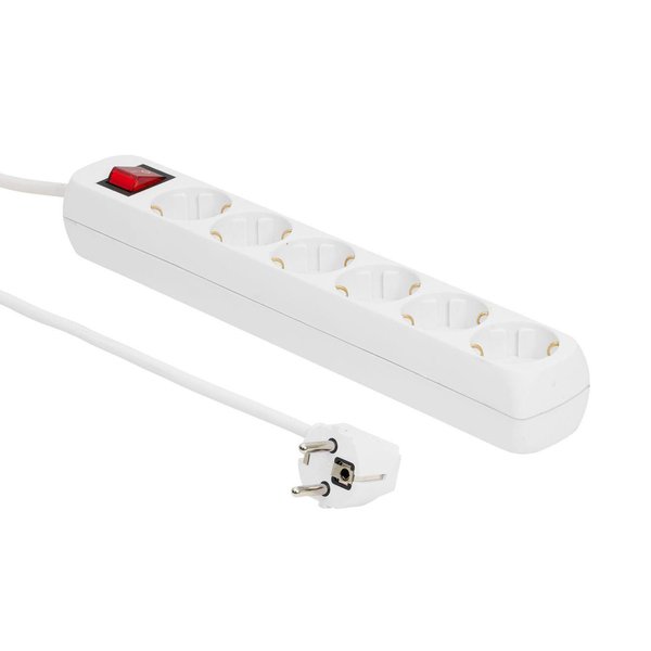 MicroConnect 6-paikkainen Schuko-pistorasia on/off-kytkimellä, 1,5m, valkoinen