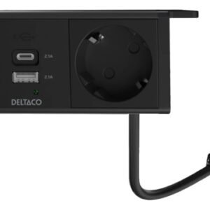 Deltaco Virtapaneeli pöydän alareunaan, Schuko + USB A/C, GST18-liitännällä, musta