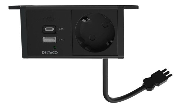 Deltaco Virtapaneeli pöydän alareunaan, Schuko + USB A/C, GST18-liitännällä, musta