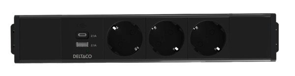 Deltaco Office -pöydän alle as. virtapaneeli, 3 pistorasiaa
