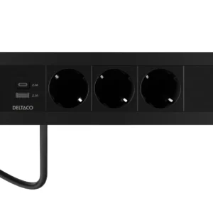 Deltaco Office -pöytään upotettava virtapaneeli, 3 pistoras, musta